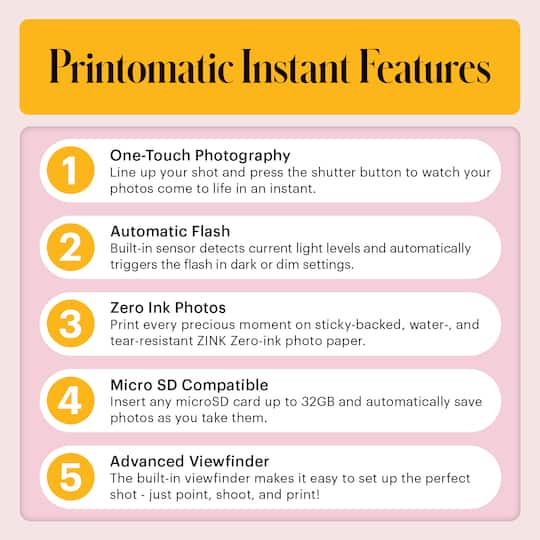 KODAK Printomatic Pink 5MP Instant Print Camera